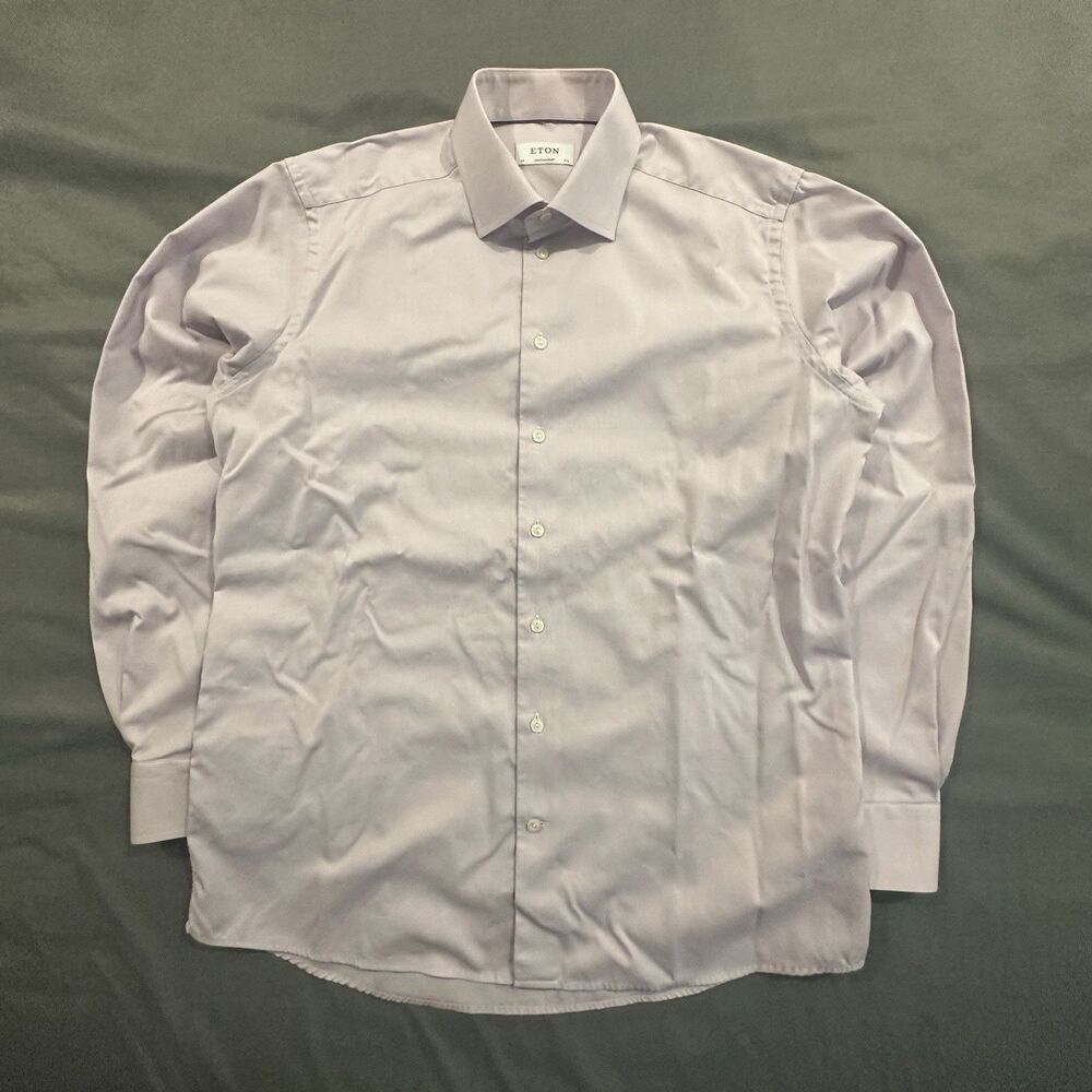 Eton Shirt Mens 17.5 44 Contemporary Dress Button Front Long Sleeve Herringbone